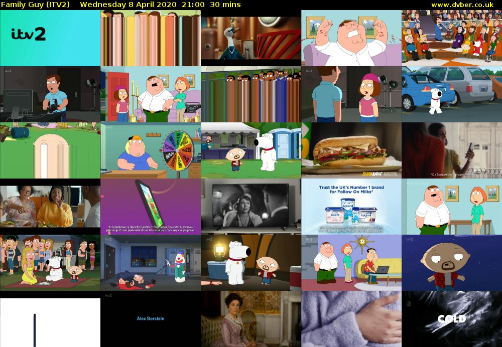 Family Guy (ITV2) Wednesday 8 April 2020 21:00 - 21:30