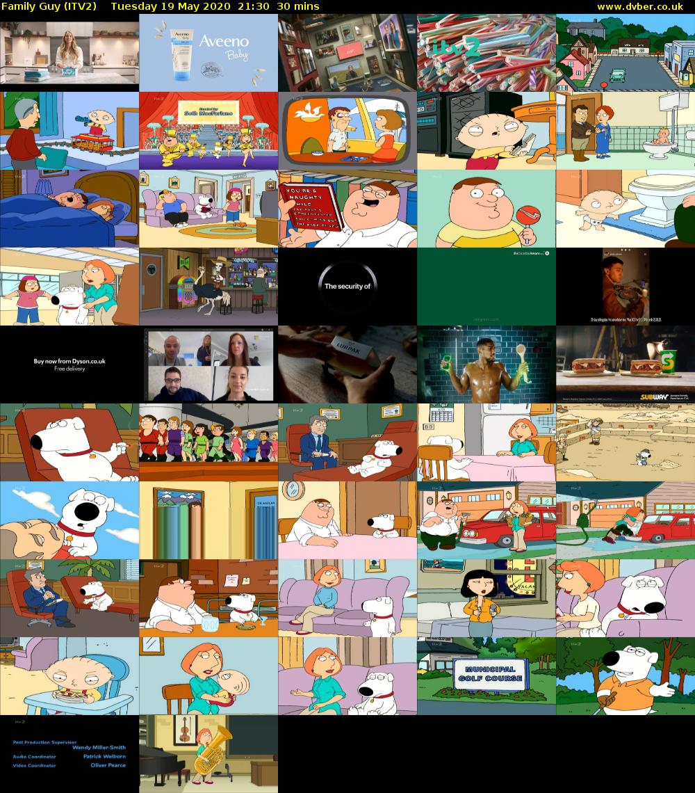 Family Guy (ITV2) Tuesday 19 May 2020 21:30 - 22:00