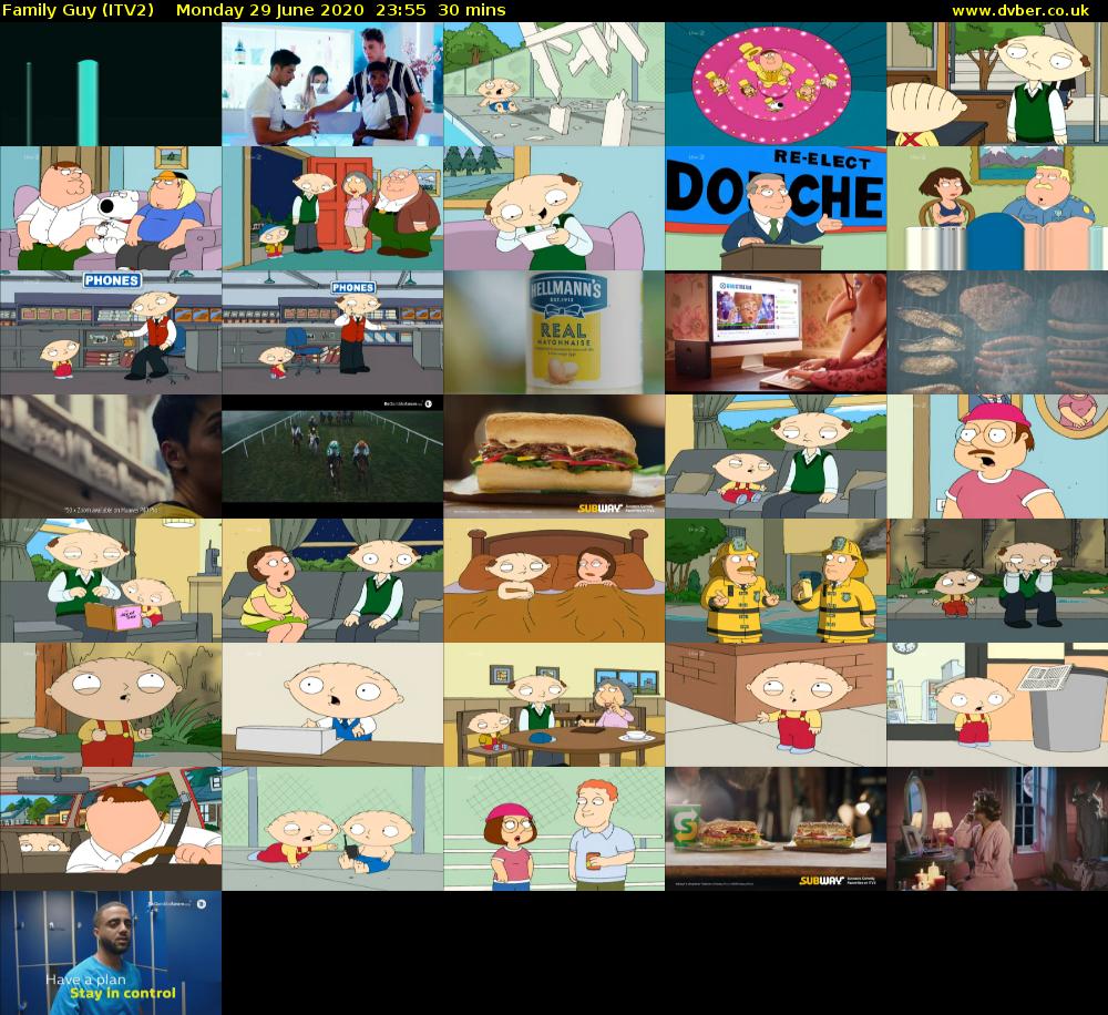 Family Guy (ITV2) Monday 29 June 2020 23:55 - 00:25