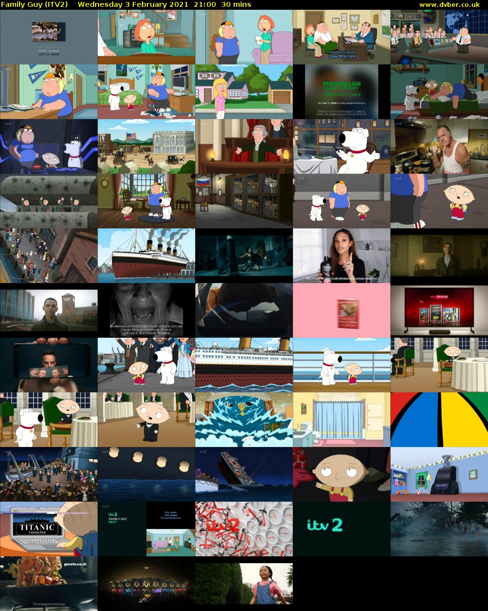 Family Guy (ITV2) Wednesday 3 February 2021 21:00 - 21:30