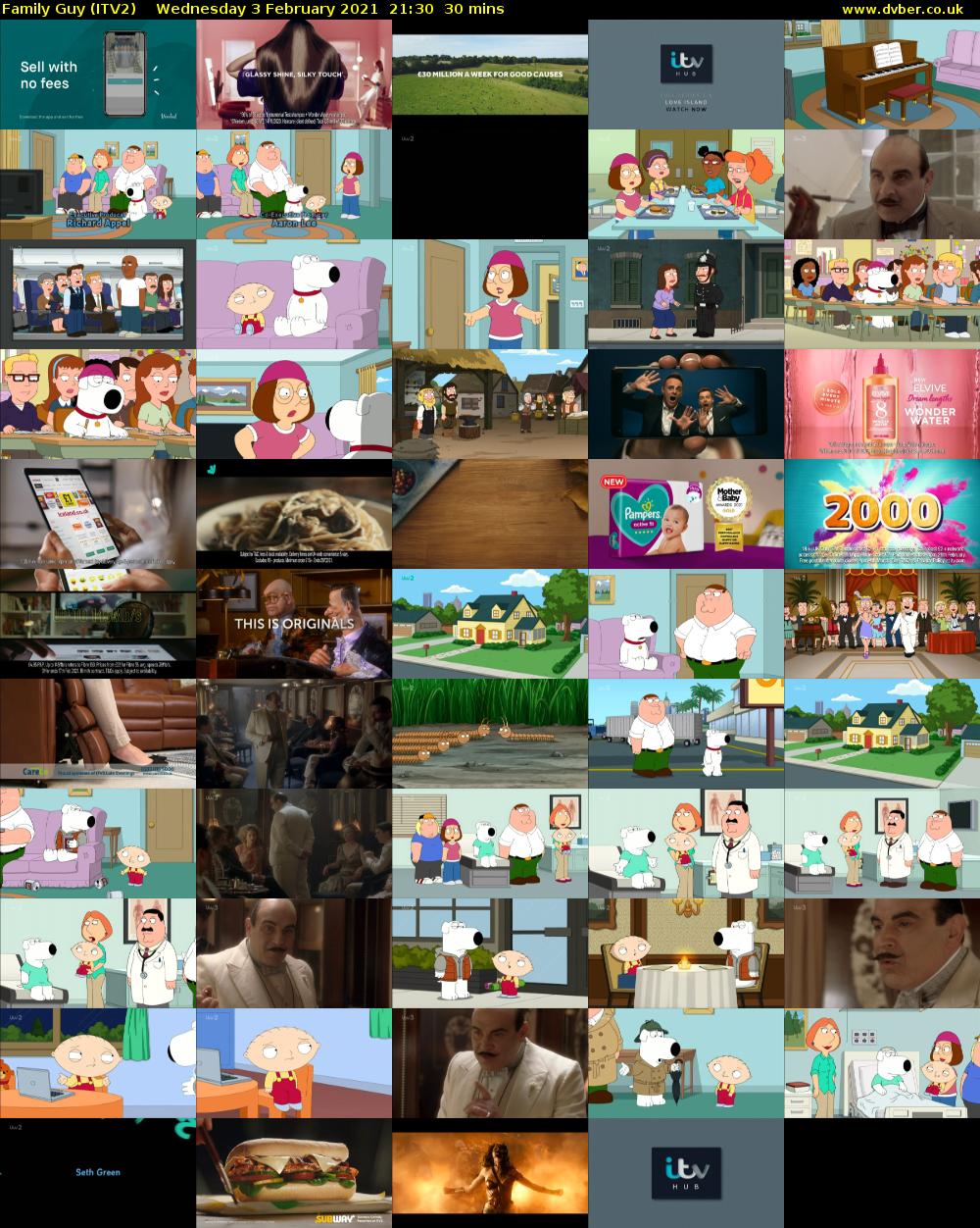 Family Guy (ITV2) Wednesday 3 February 2021 21:30 - 22:00