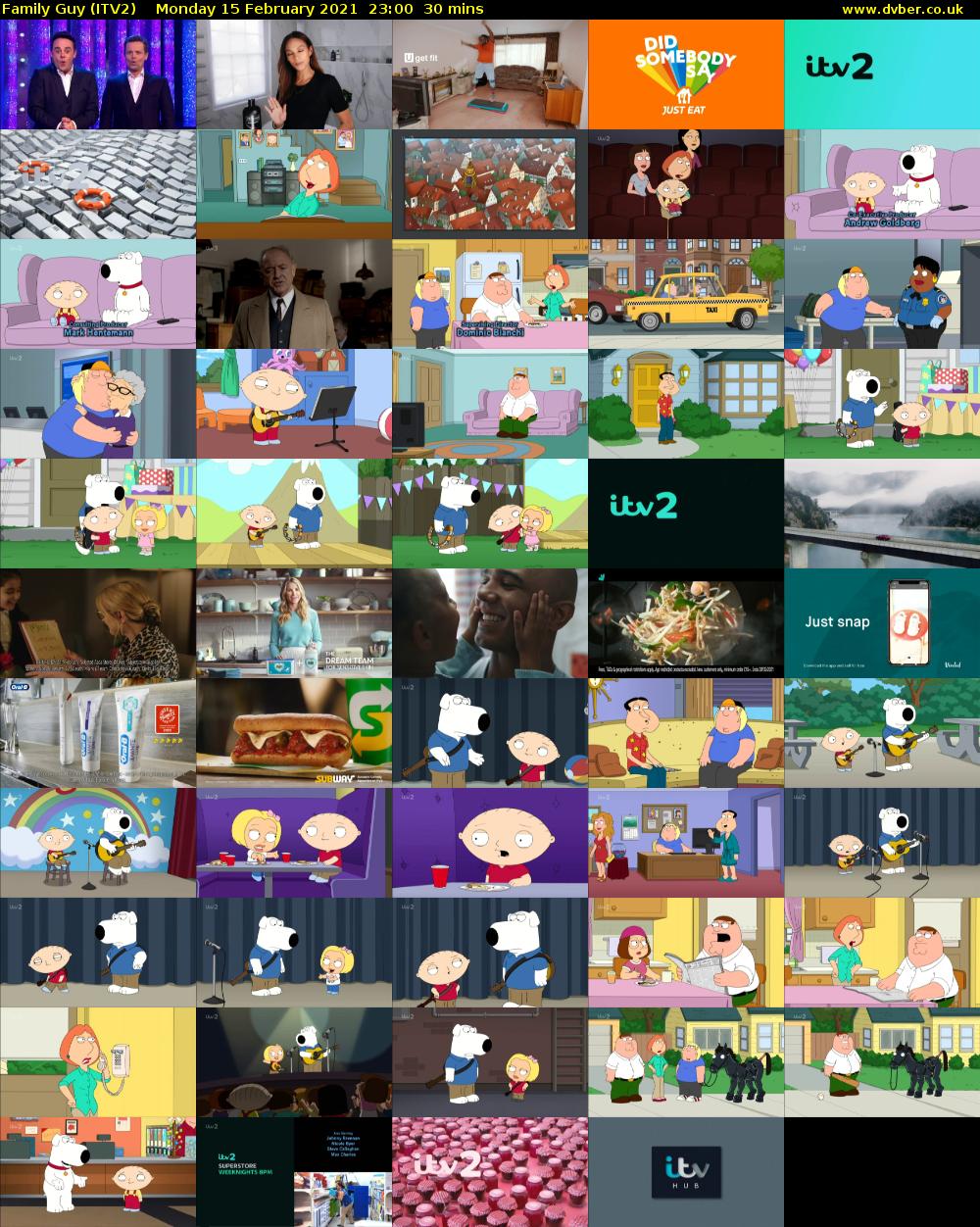 Family Guy (ITV2) Monday 15 February 2021 23:00 - 23:30