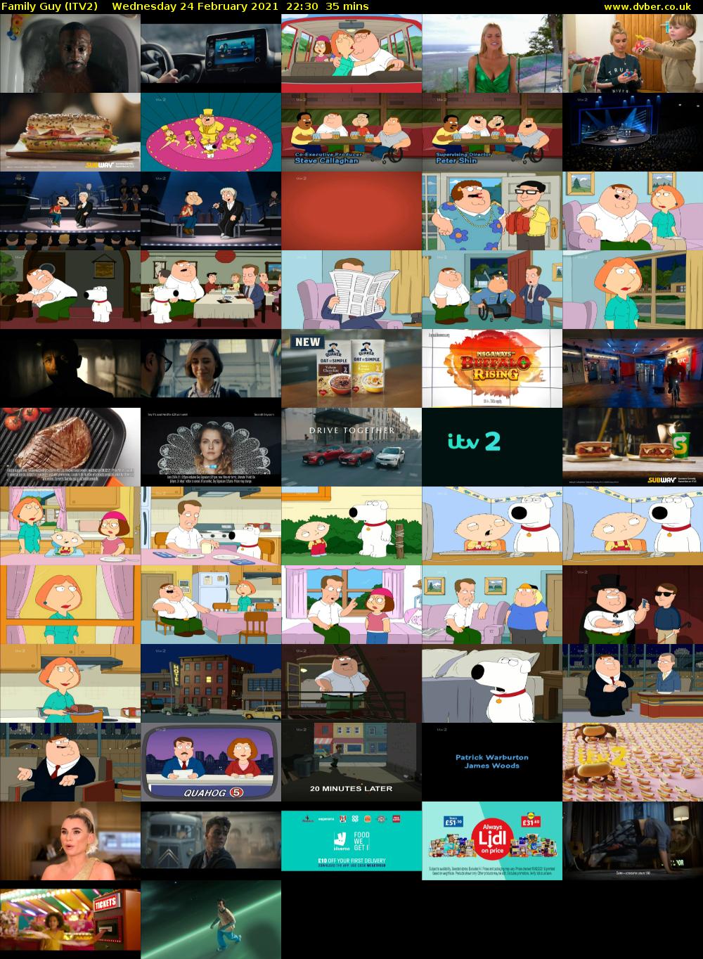 Family Guy (ITV2) Wednesday 24 February 2021 22:30 - 23:05