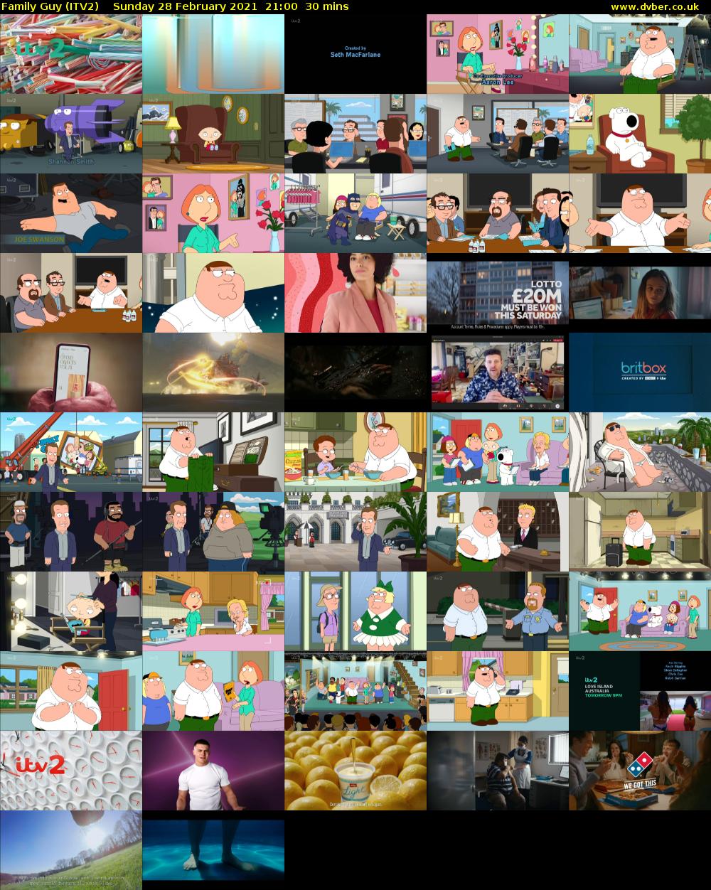 Family Guy (ITV2) Sunday 28 February 2021 21:00 - 21:30