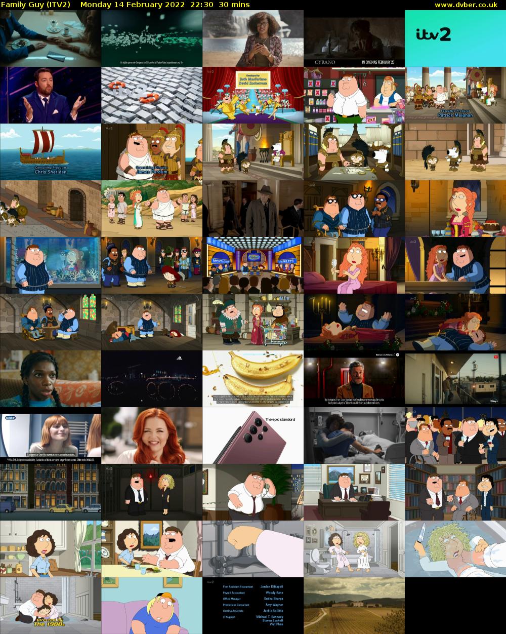 Family Guy (ITV2) Monday 14 February 2022 22:30 - 23:00