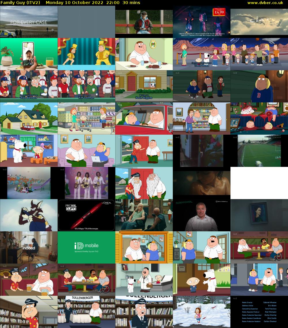 Family Guy (ITV2) Monday 10 October 2022 22:00 - 22:30