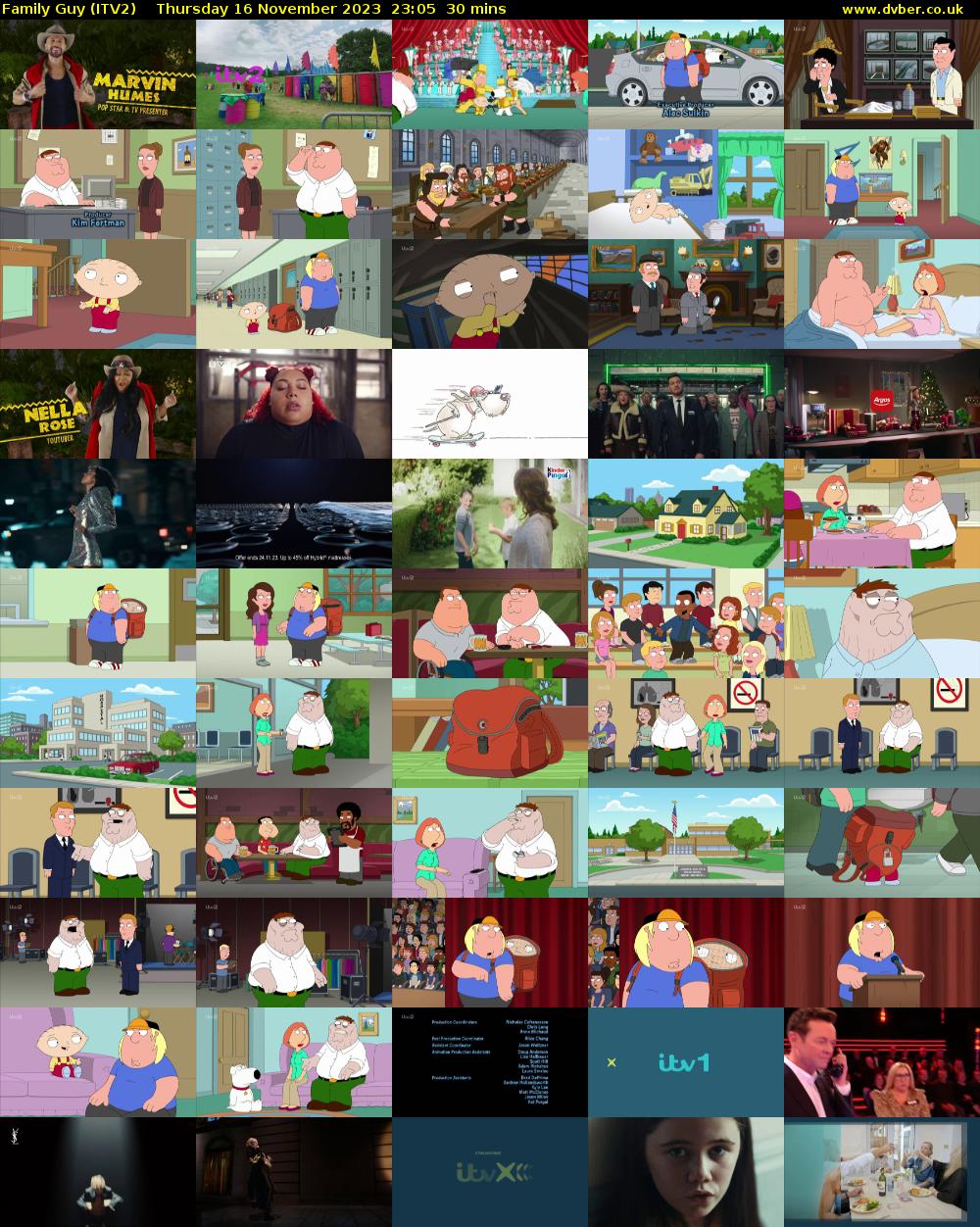 Family Guy (ITV2) Thursday 16 November 2023 23:05 - 23:35