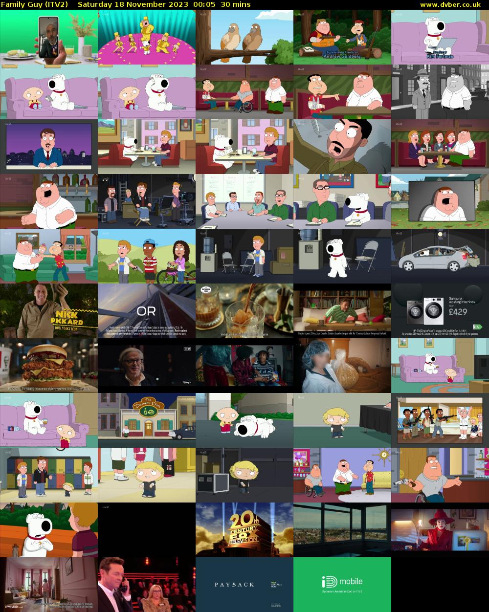 Family Guy (ITV2) Saturday 18 November 2023 00:05 - 00:35
