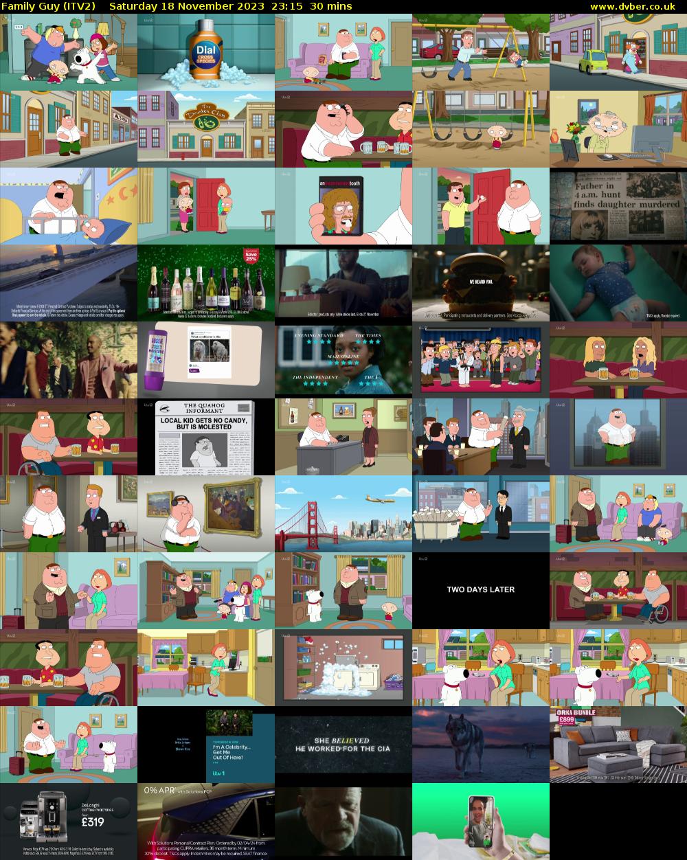 Family Guy (ITV2) Saturday 18 November 2023 23:15 - 23:45