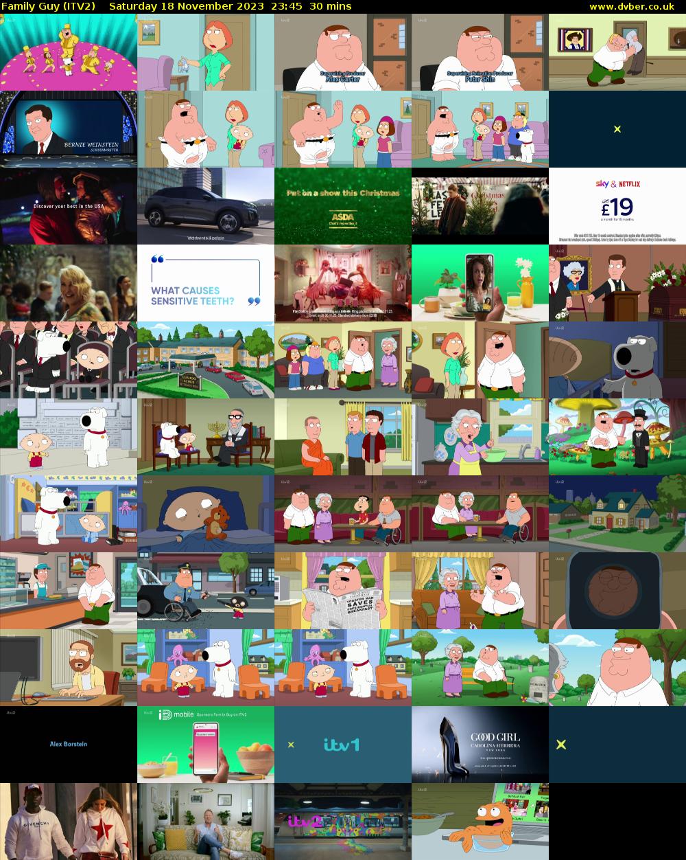 Family Guy (ITV2) Saturday 18 November 2023 23:45 - 00:15