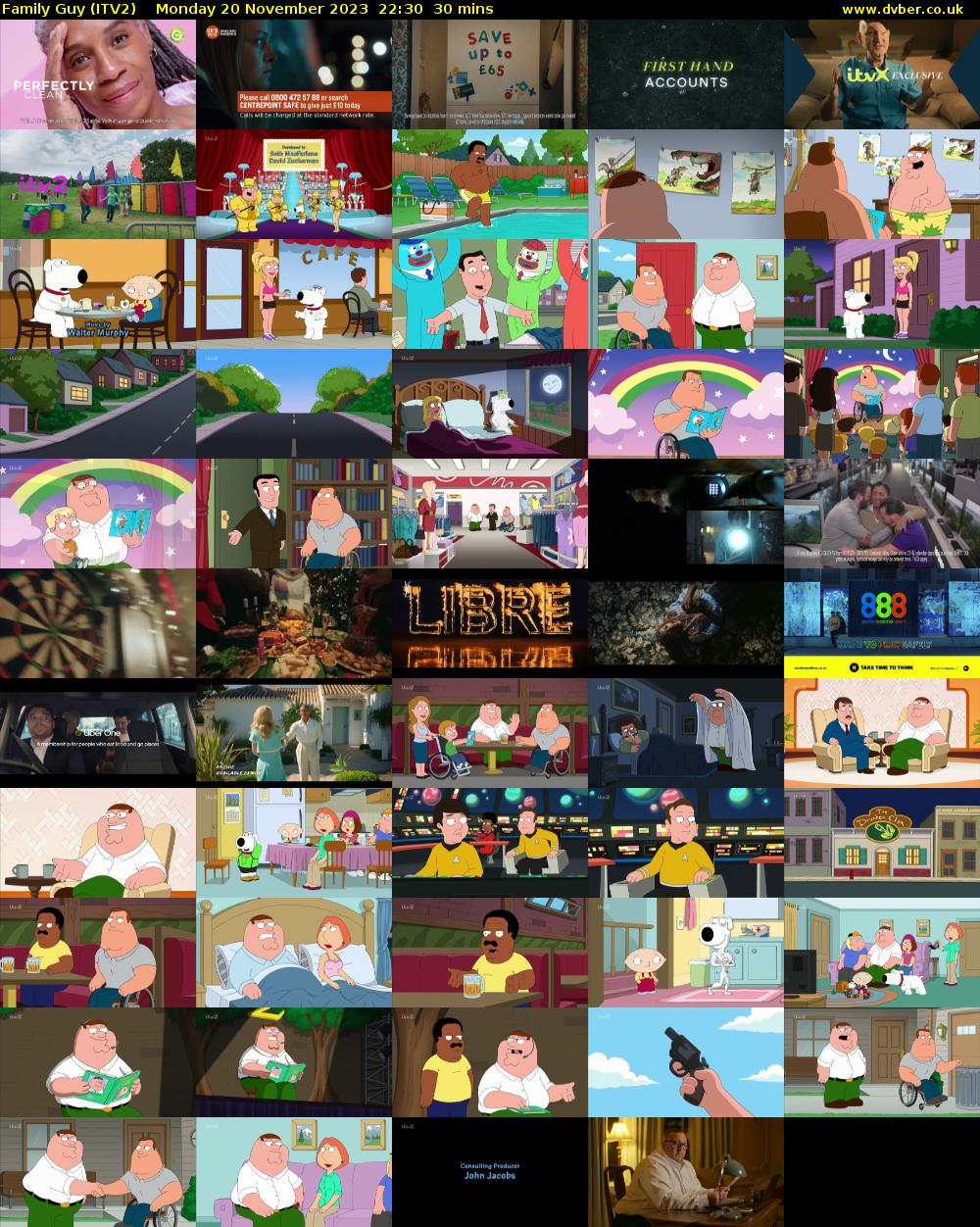 Family Guy (ITV2) Monday 20 November 2023 22:30 - 23:00
