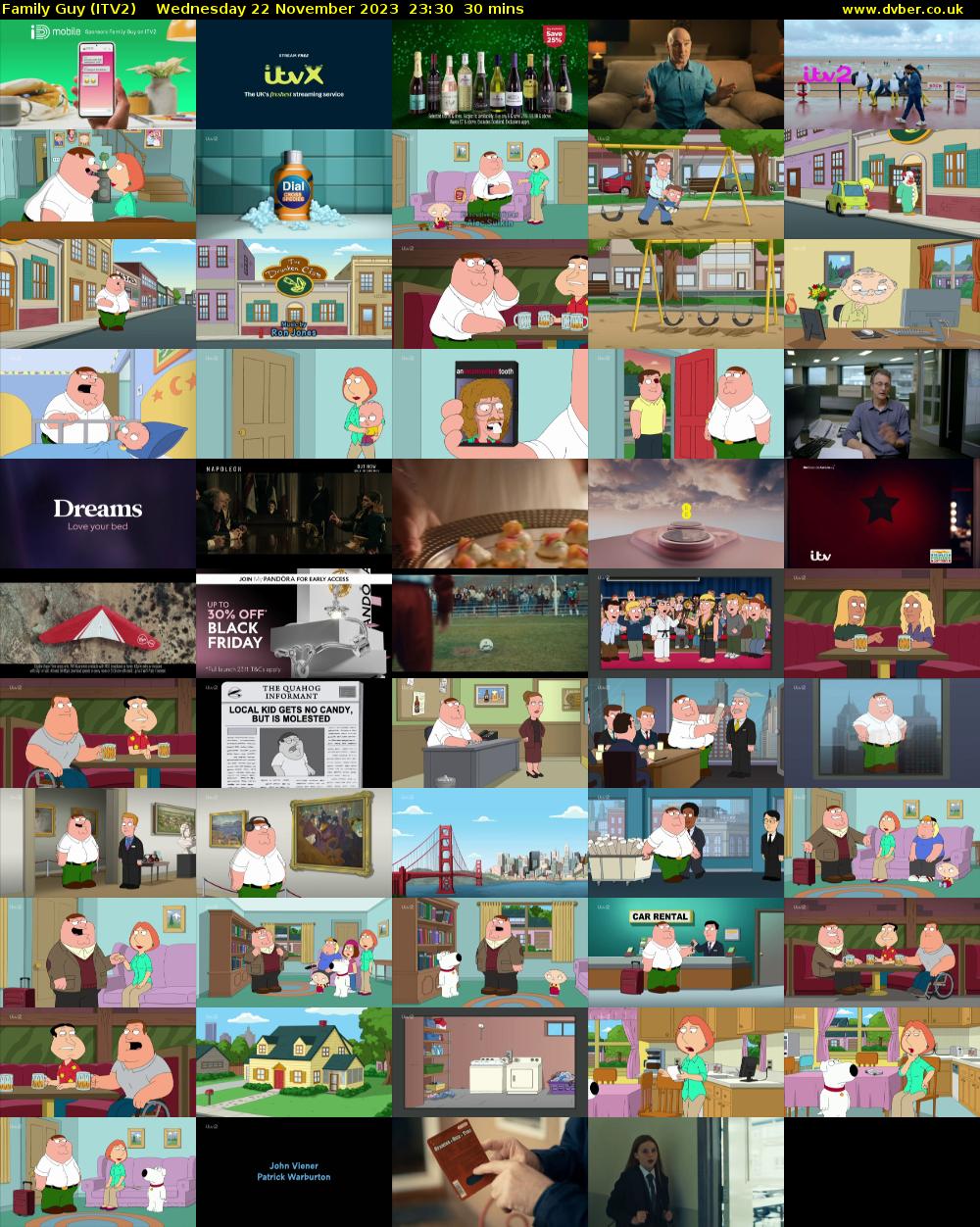 Family Guy (ITV2) Wednesday 22 November 2023 23:30 - 00:00