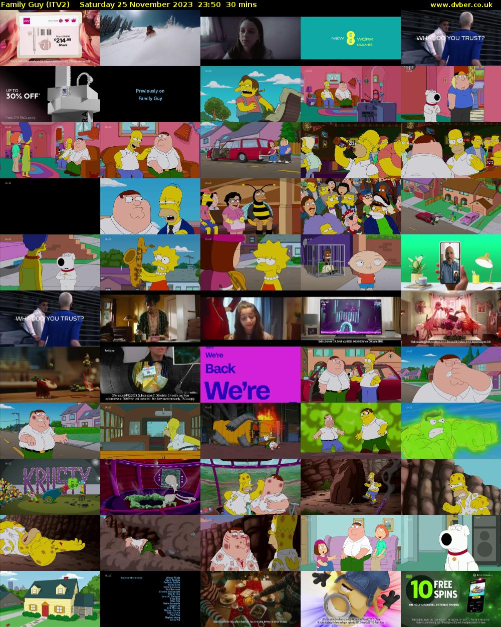 Family Guy (ITV2) Saturday 25 November 2023 23:50 - 00:20