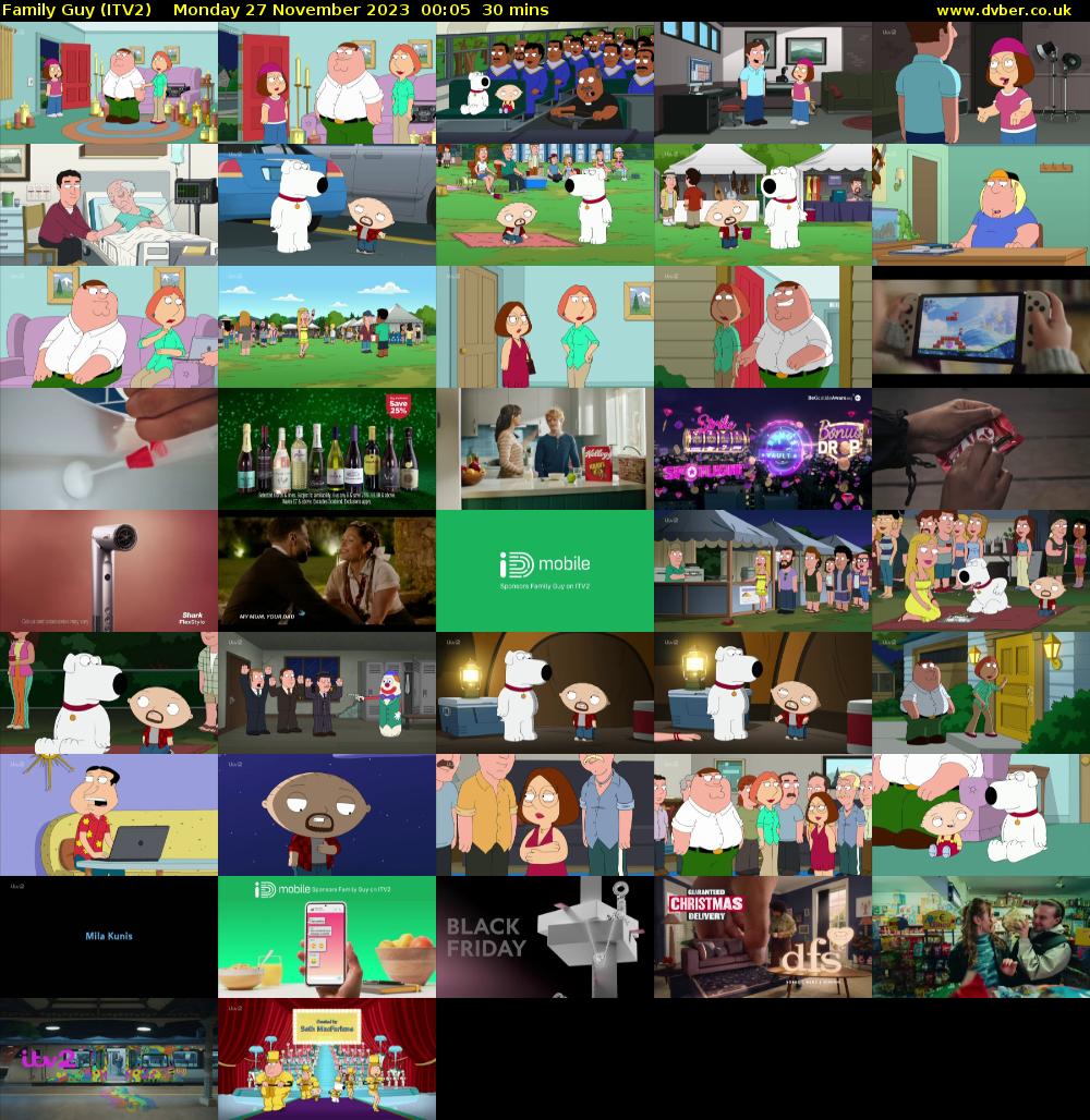 Family Guy (ITV2) Monday 27 November 2023 00:05 - 00:35