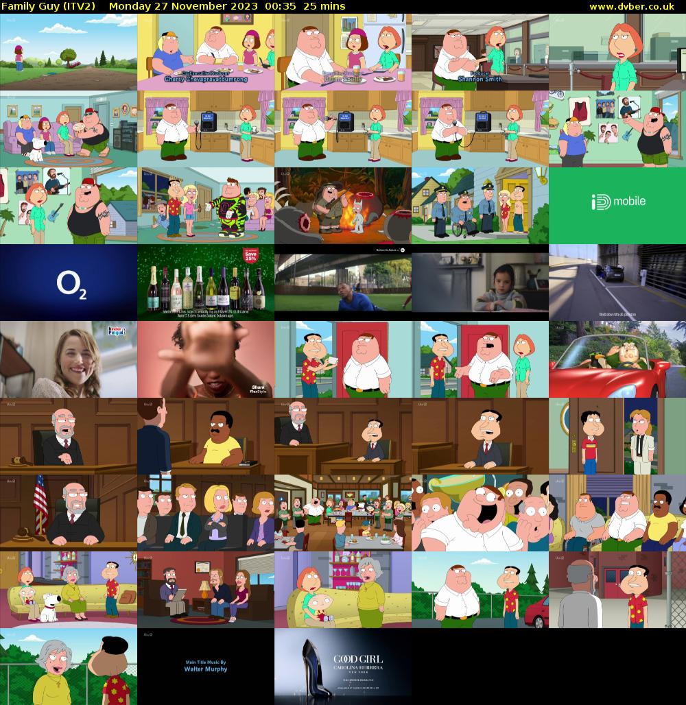 Family Guy (ITV2) Monday 27 November 2023 00:35 - 01:00