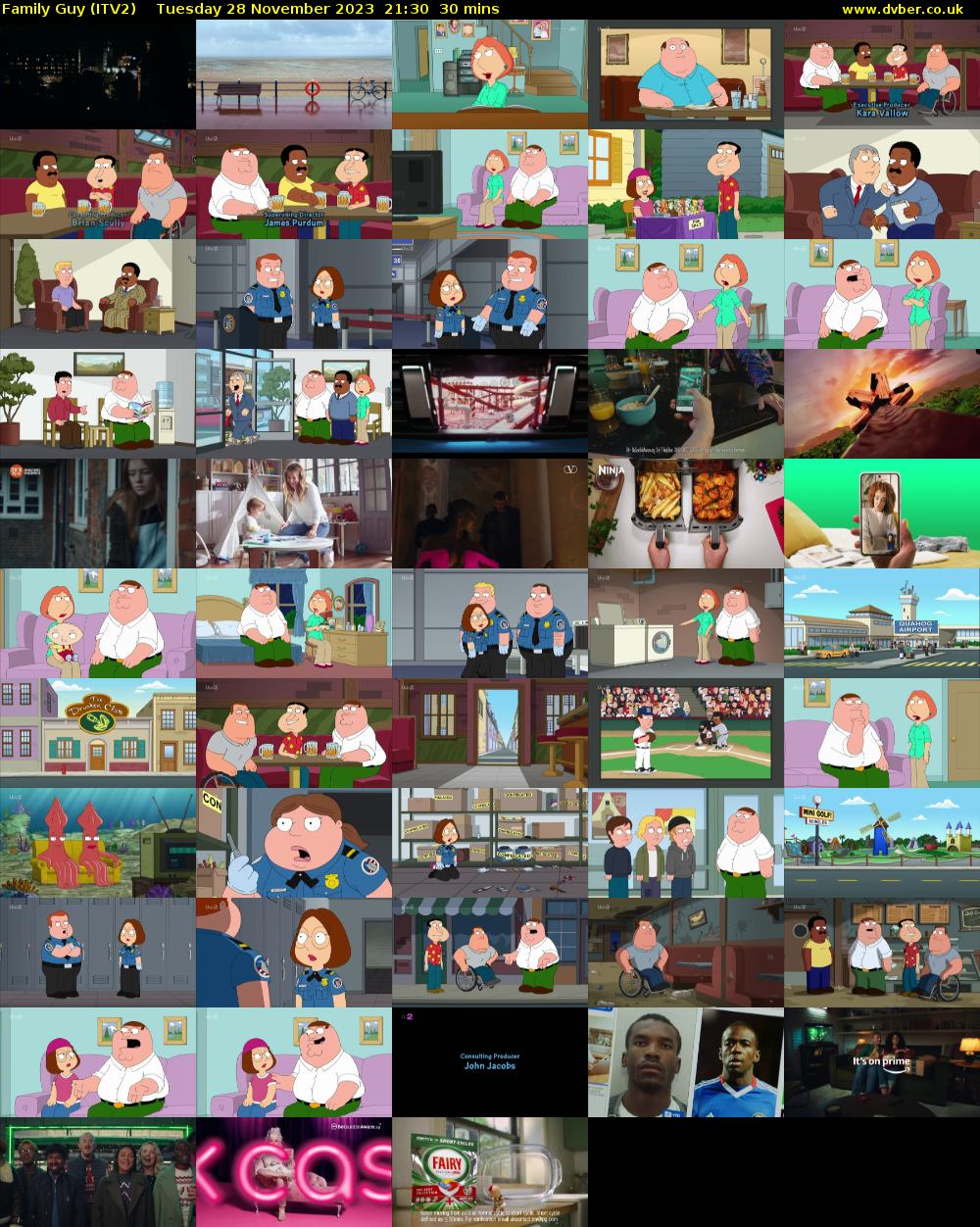 Family Guy (ITV2) Tuesday 28 November 2023 21:30 - 22:00