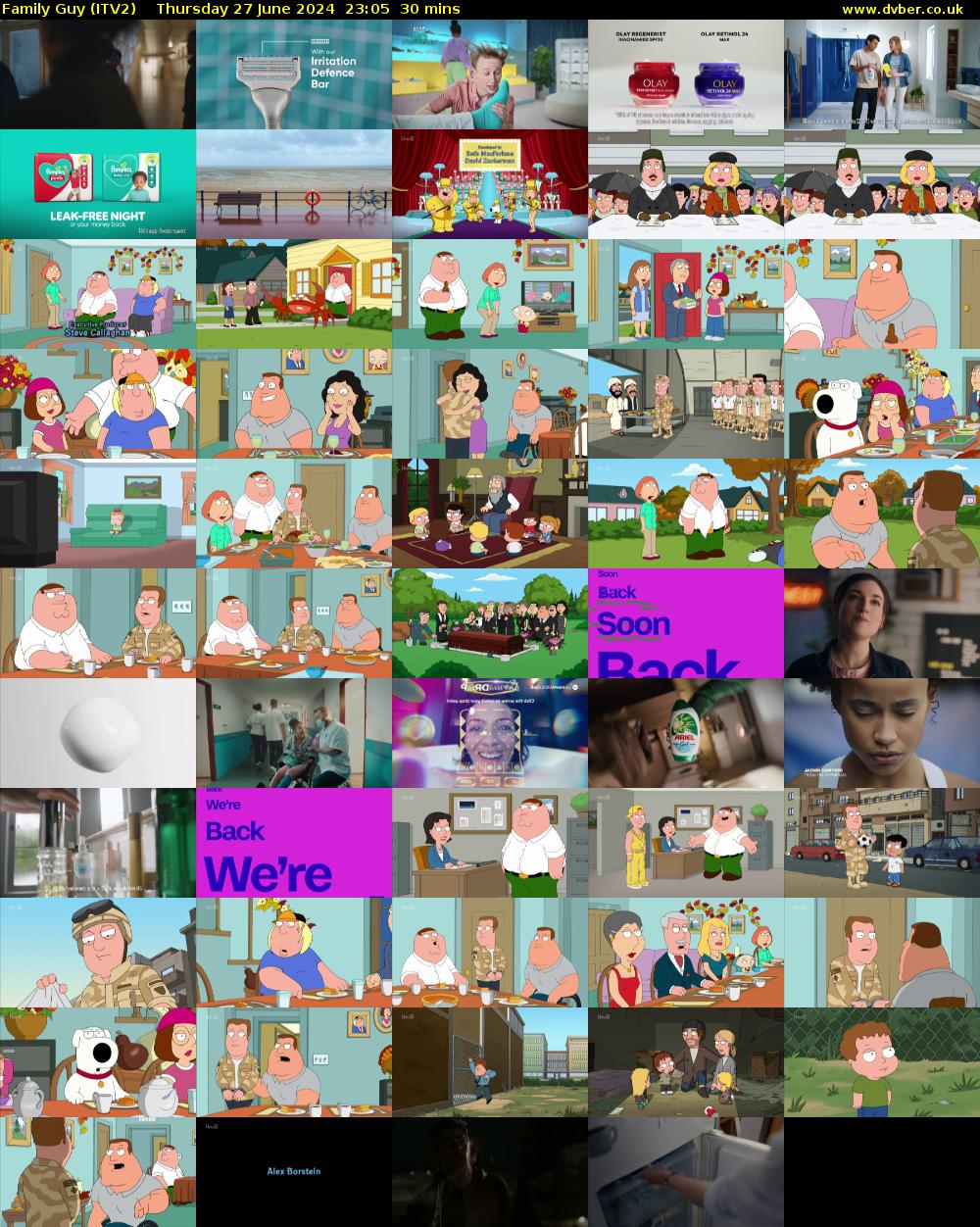 Family Guy (ITV2) Thursday 27 June 2024 23:05 - 23:35