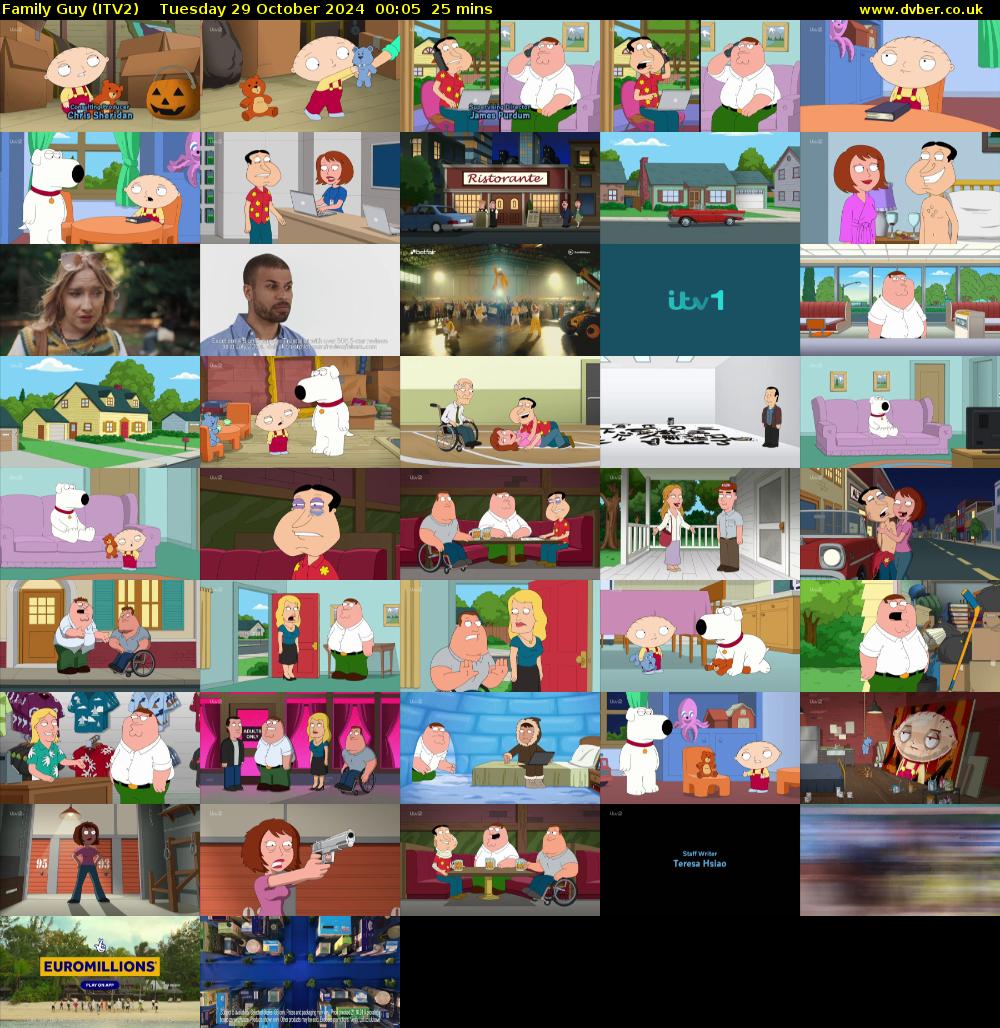 Family Guy (ITV2) Tuesday 29 October 2024 00:05 - 00:30