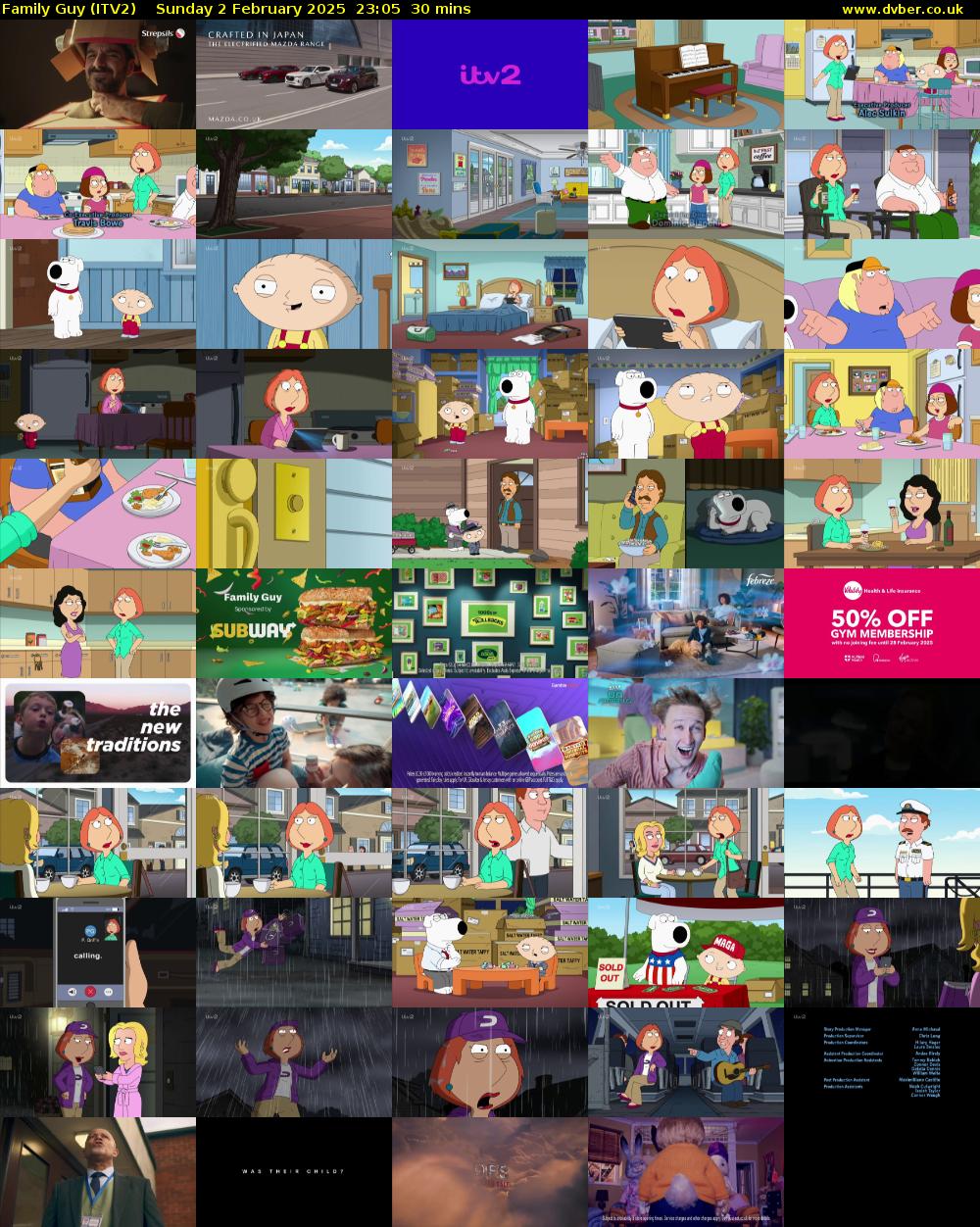 Family Guy (ITV2) Sunday 2 February 2025 23:05 - 23:35