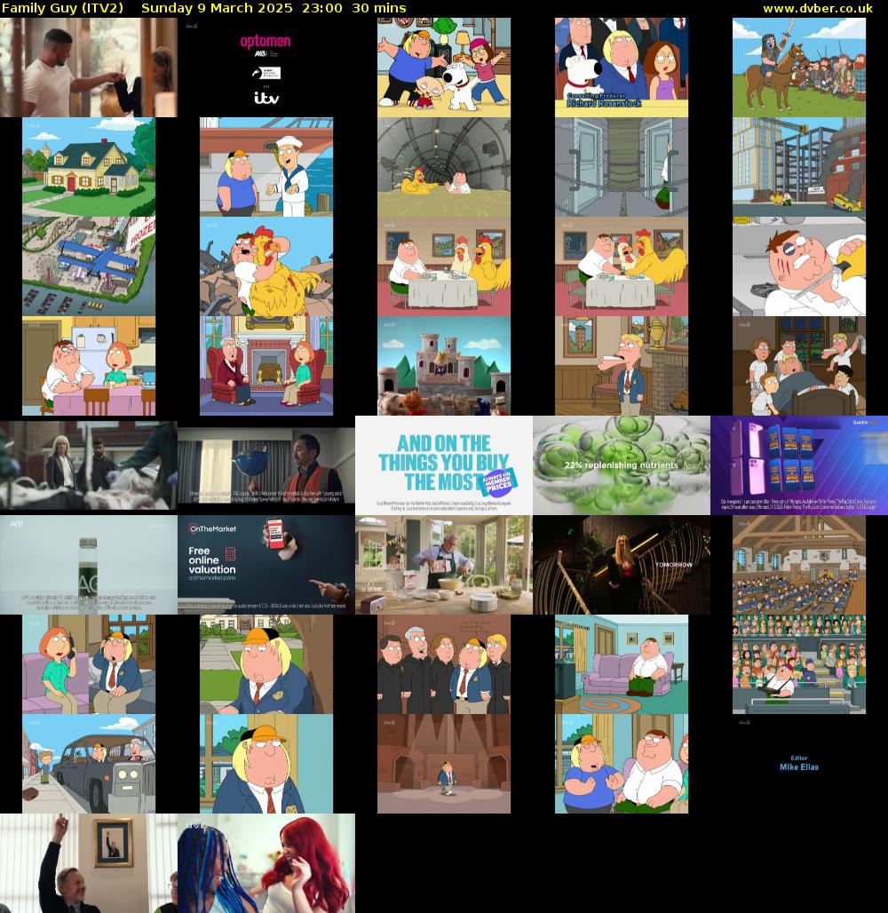 Family Guy (ITV2) Sunday 9 March 2025 23:00 - 23:30