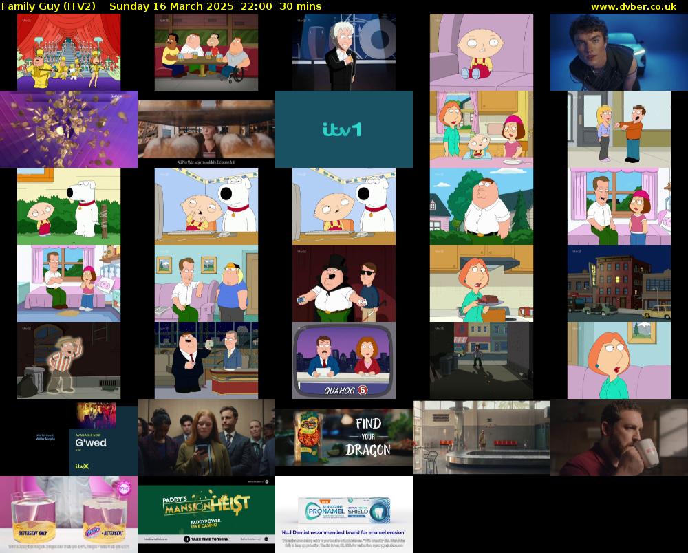Family Guy (ITV2) Sunday 16 March 2025 22:00 - 22:30