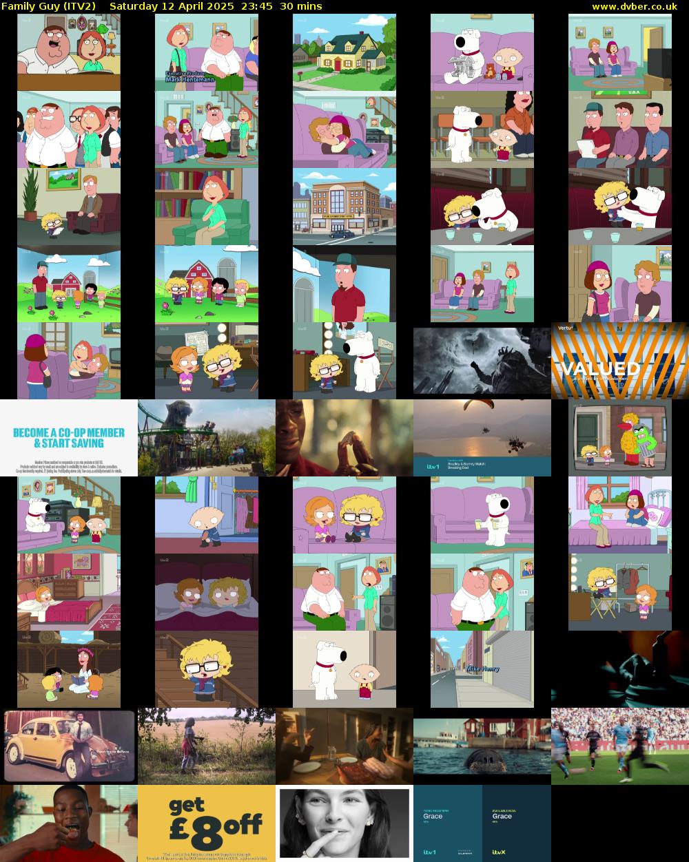 Family Guy (ITV2) Saturday 12 April 2025 23:45 - 00:15