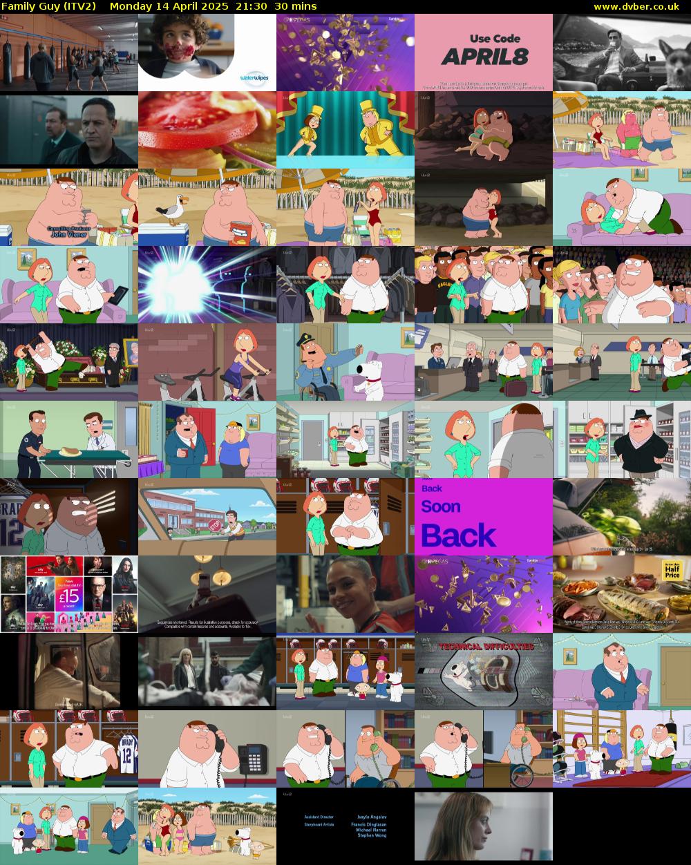 Family Guy (ITV2) Monday 14 April 2025 21:30 - 22:00