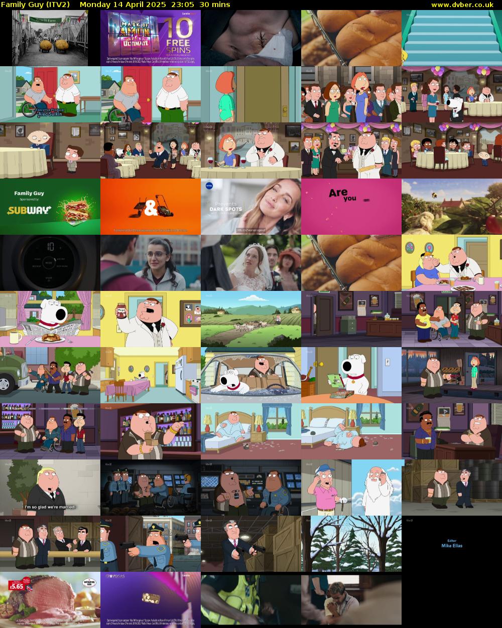Family Guy (ITV2) Monday 14 April 2025 23:05 - 23:35