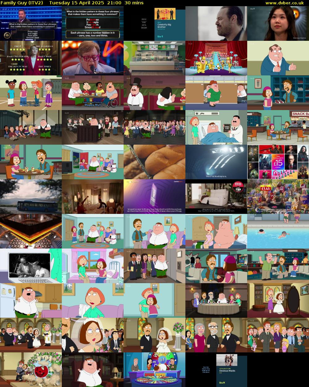 Family Guy (ITV2) Tuesday 15 April 2025 21:00 - 21:30
