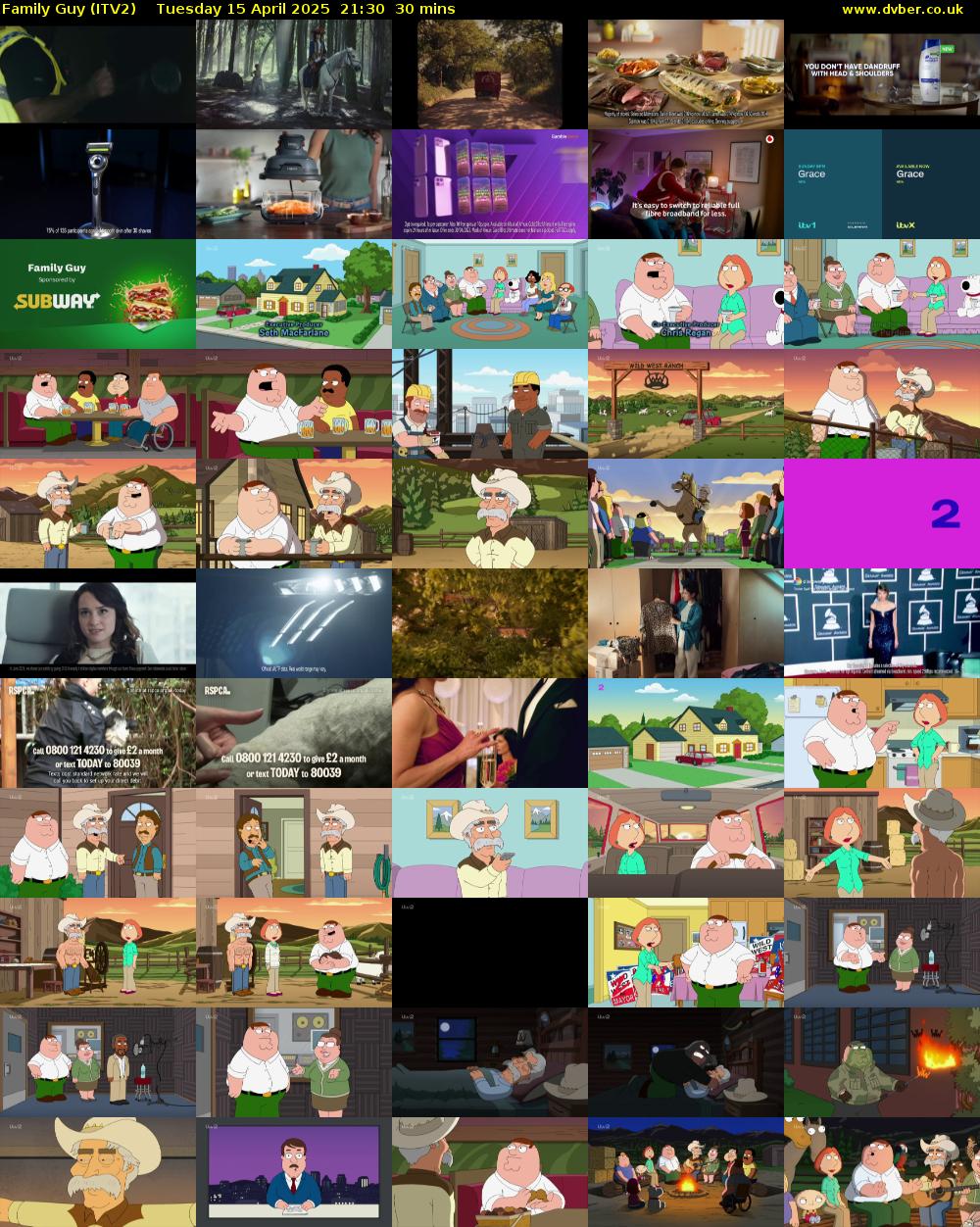 Family Guy (ITV2) Tuesday 15 April 2025 21:30 - 22:00
