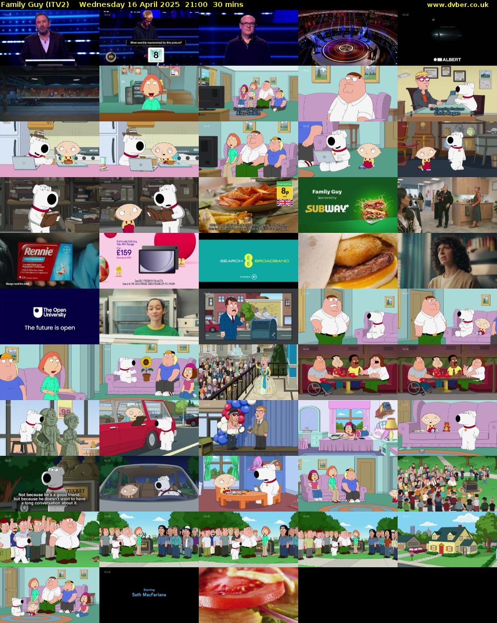 Family Guy (ITV2) Wednesday 16 April 2025 21:00 - 21:30