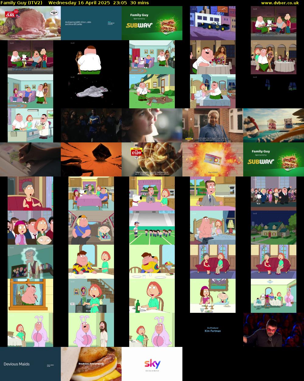 Family Guy (ITV2) Wednesday 16 April 2025 23:05 - 23:35