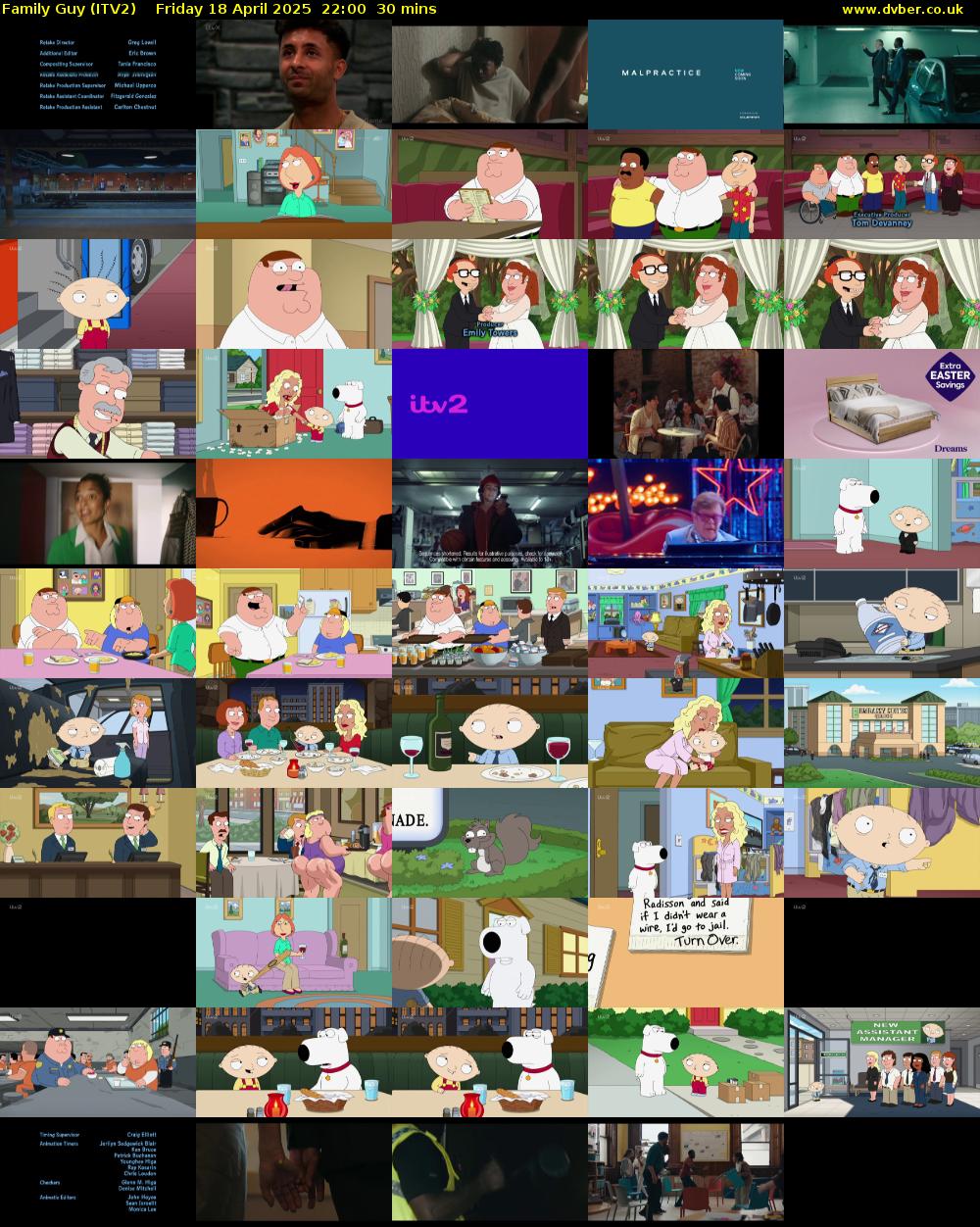 Family Guy (ITV2) Friday 18 April 2025 22:00 - 22:30