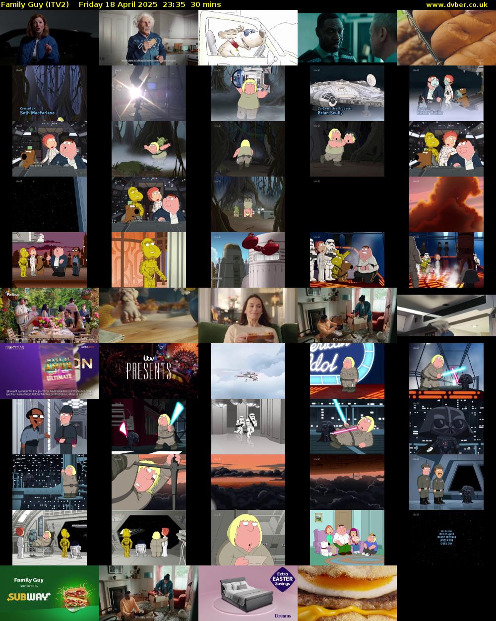 Family Guy (ITV2) Friday 18 April 2025 23:35 - 00:05