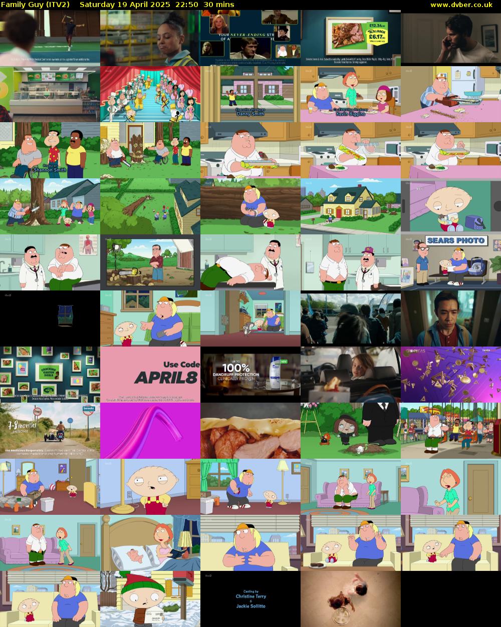 Family Guy (ITV2) Saturday 19 April 2025 22:50 - 23:20