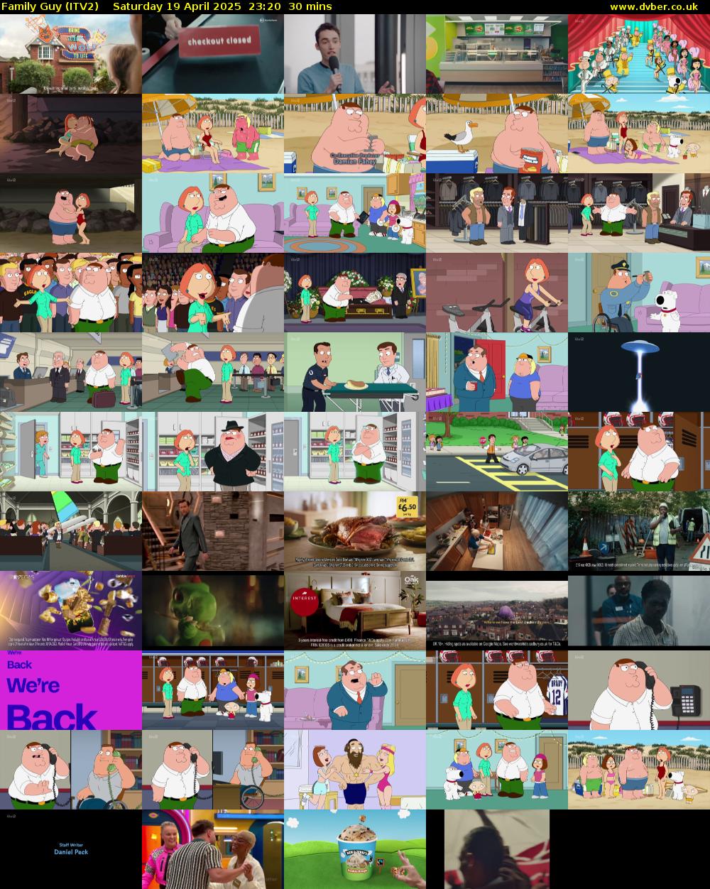 Family Guy (ITV2) Saturday 19 April 2025 23:20 - 23:50
