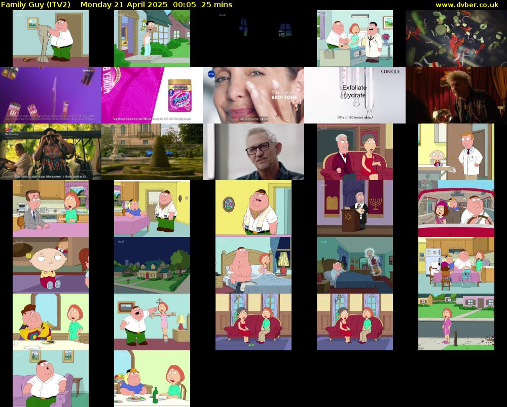 Family Guy (ITV2) Monday 21 April 2025 00:05 - 00:30