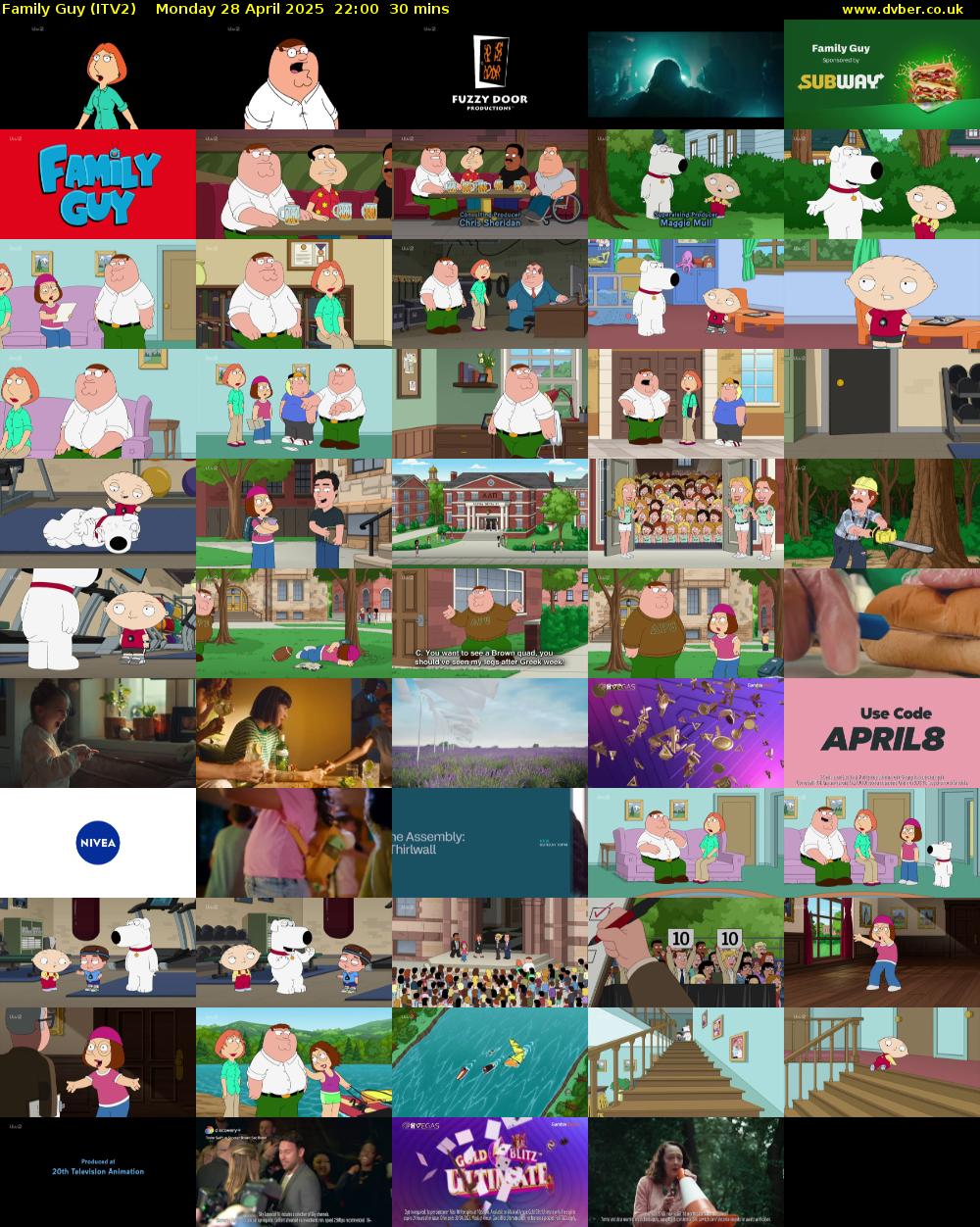 Family Guy (ITV2) Monday 28 April 2025 22:00 - 22:30