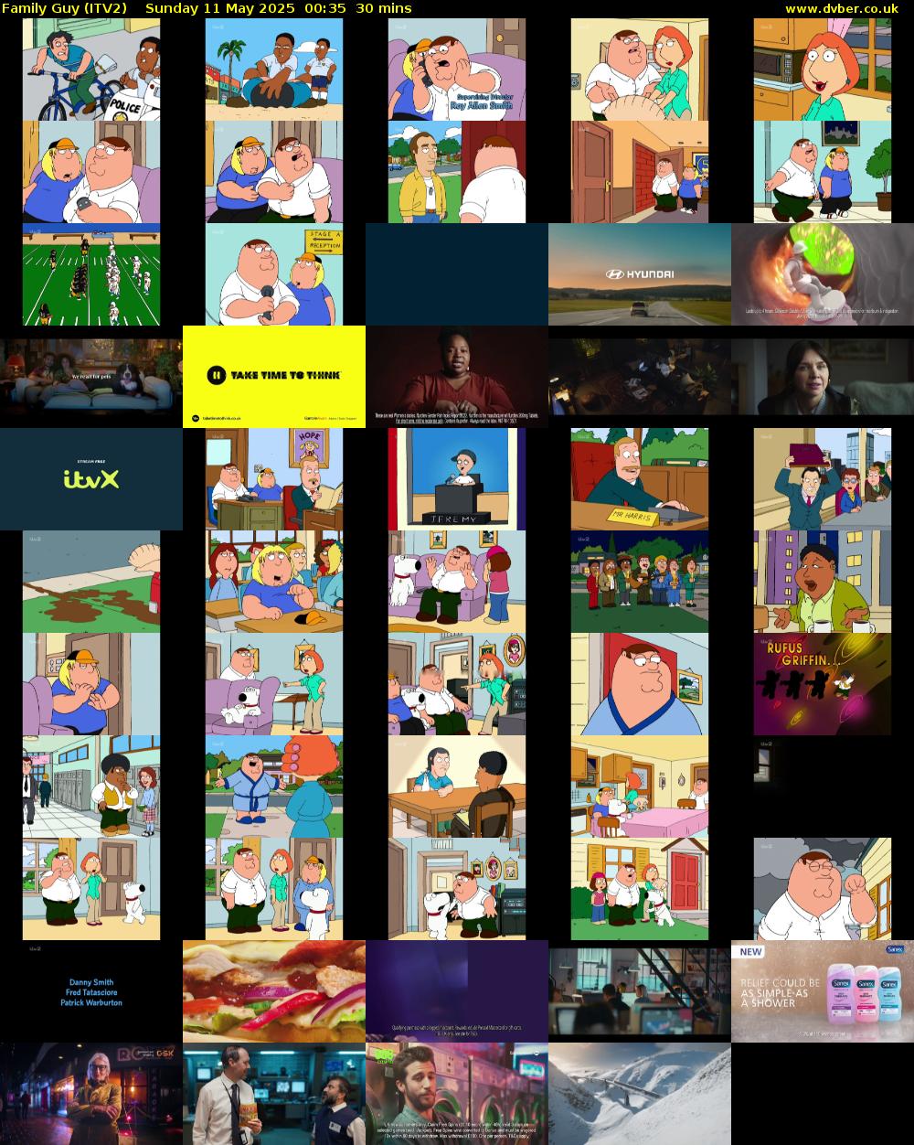 Family Guy (ITV2) Sunday 11 May 2025 00:35 - 01:05