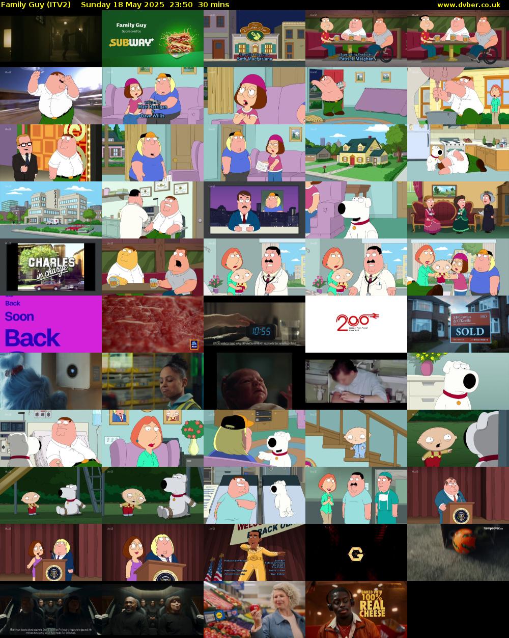 Family Guy (ITV2) Sunday 18 May 2025 23:50 - 00:20