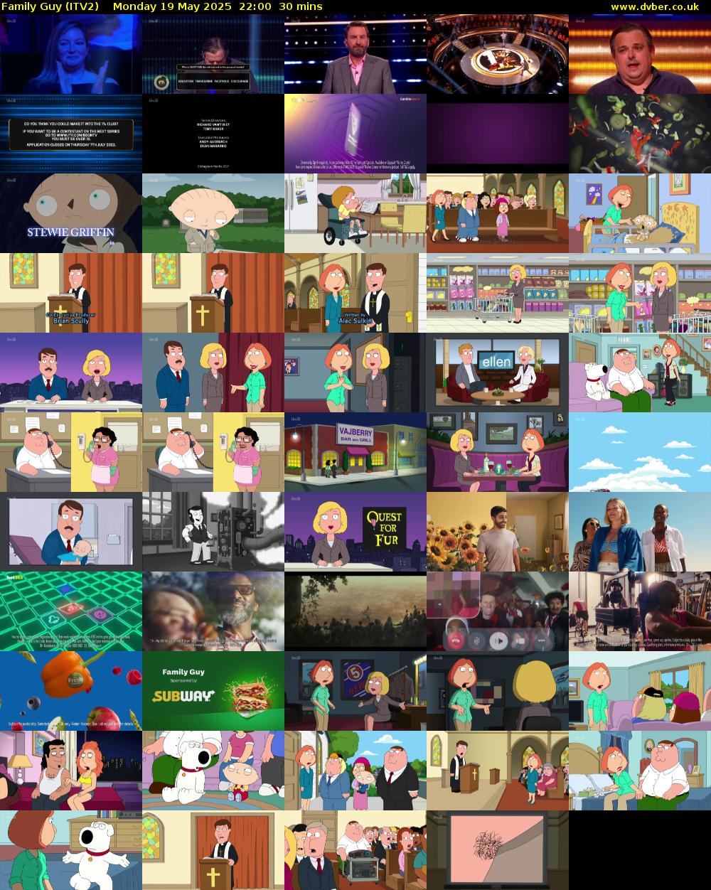 Family Guy (ITV2) Monday 19 May 2025 22:00 - 22:30