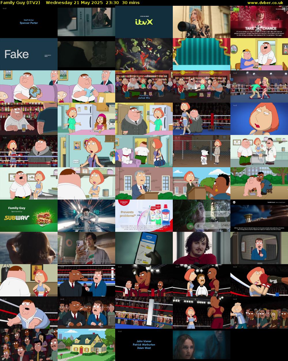 Family Guy (ITV2) Wednesday 21 May 2025 23:30 - 00:00