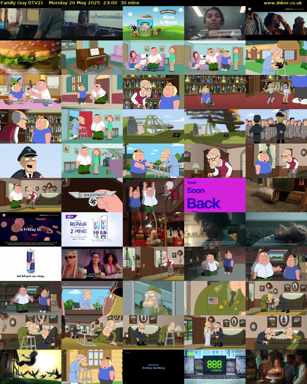 Family Guy (ITV2) Monday 26 May 2025 23:00 - 23:30