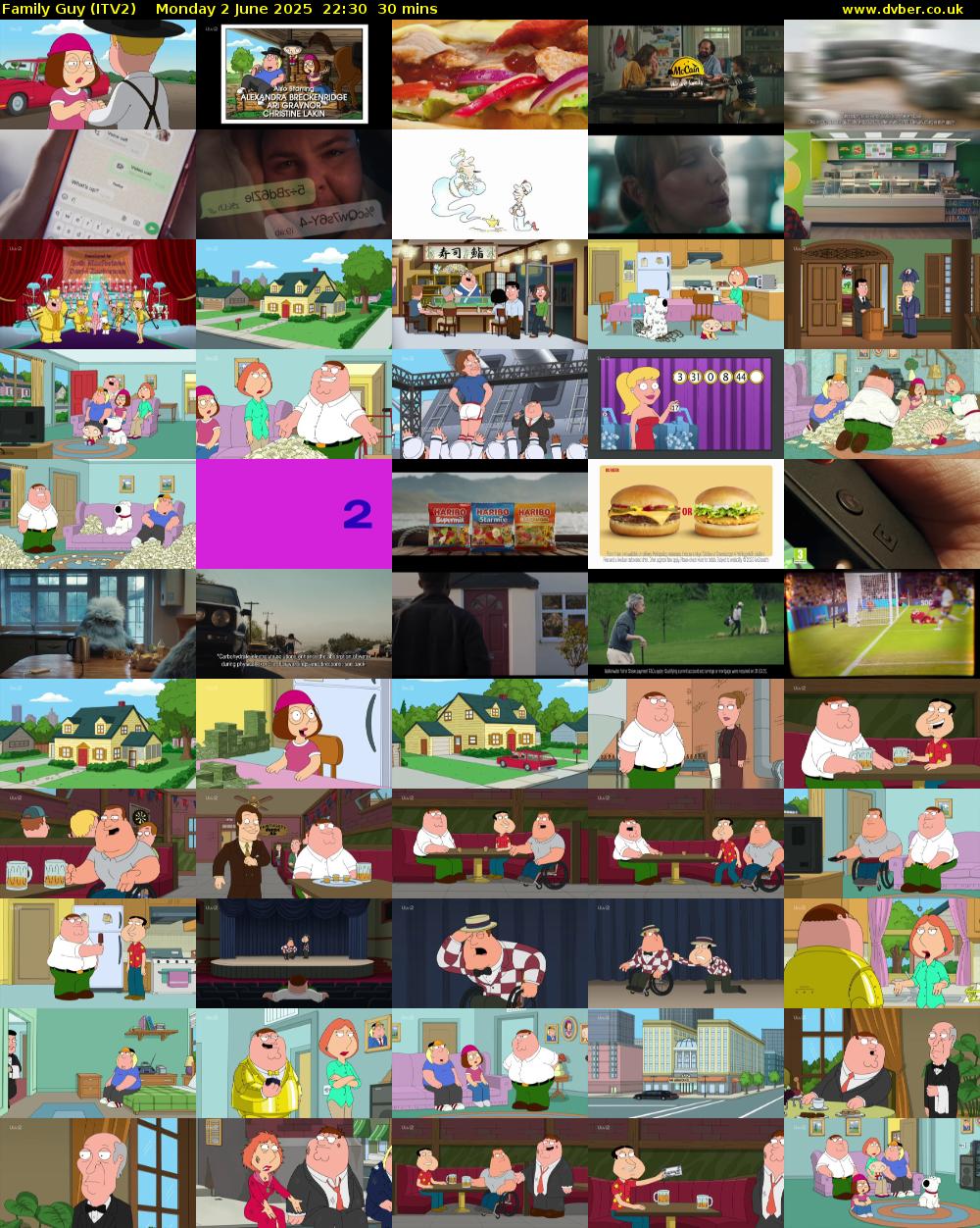 Family Guy (ITV2) Monday 2 June 2025 22:30 - 23:00