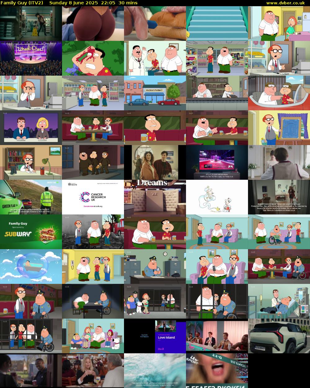 Family Guy (ITV2) Sunday 8 June 2025 22:05 - 22:35