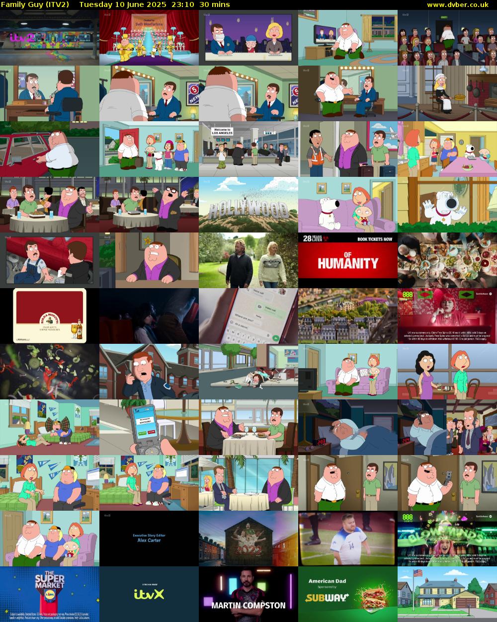Family Guy (ITV2) Tuesday 10 June 2025 23:10 - 23:40