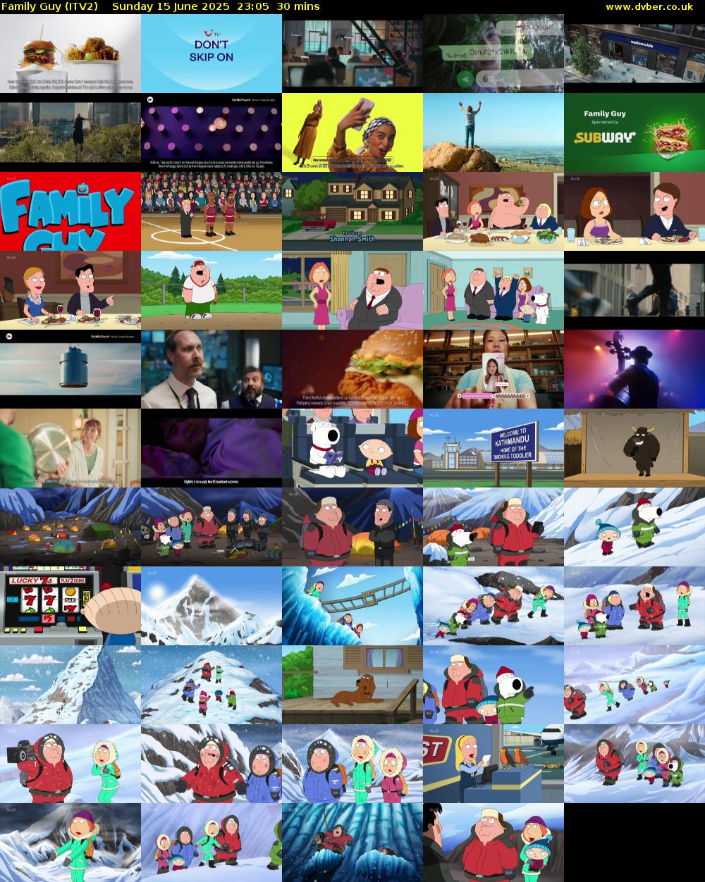 Family Guy (ITV2) Sunday 15 June 2025 23:05 - 23:35