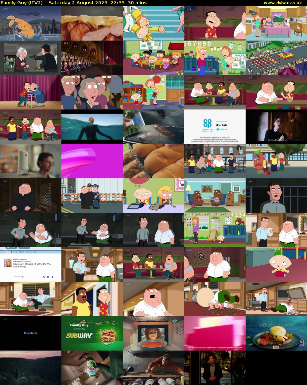 Family Guy (ITV2) Saturday 2 August 2025 22:35 - 23:05