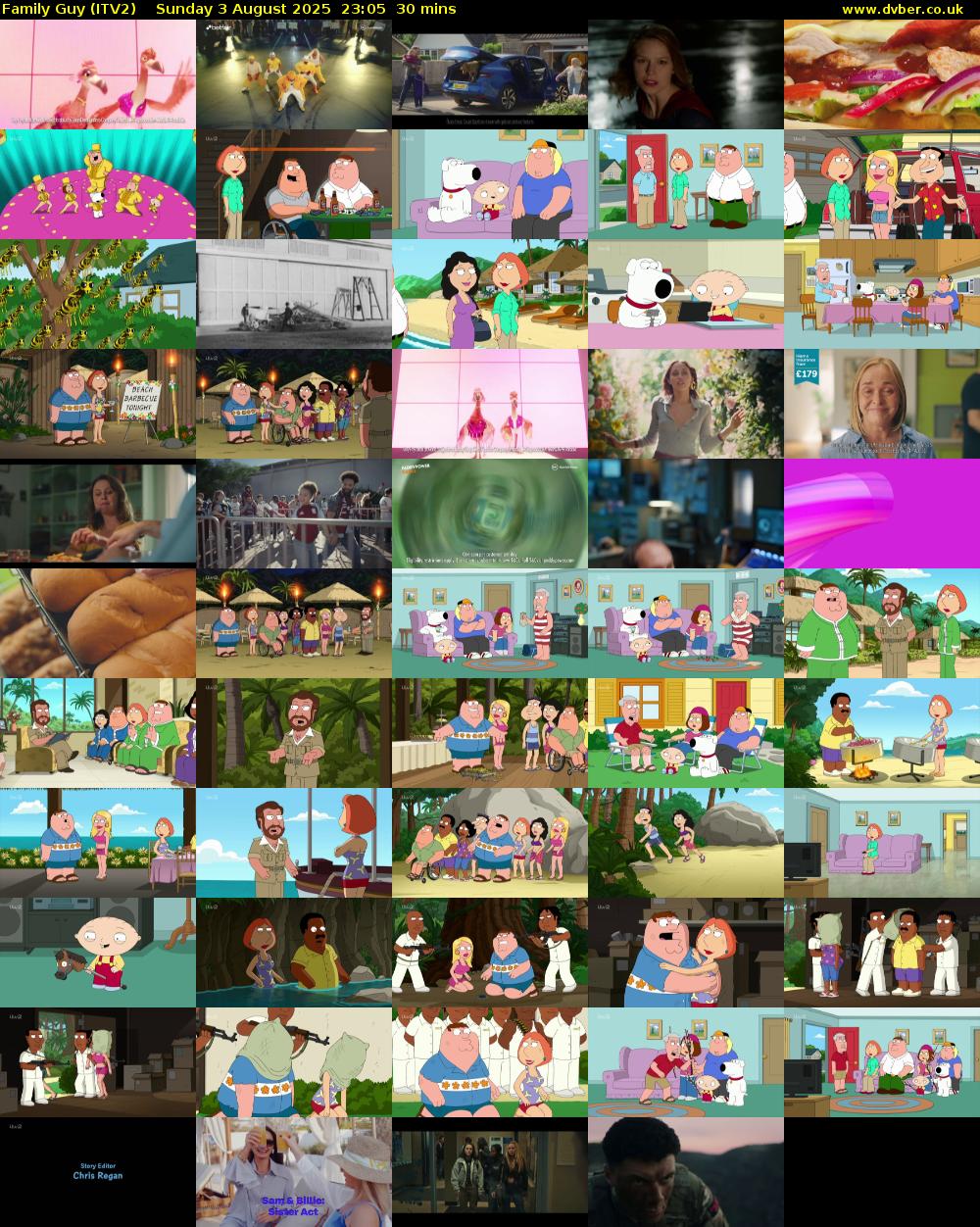 Family Guy (ITV2) Sunday 3 August 2025 23:05 - 23:35