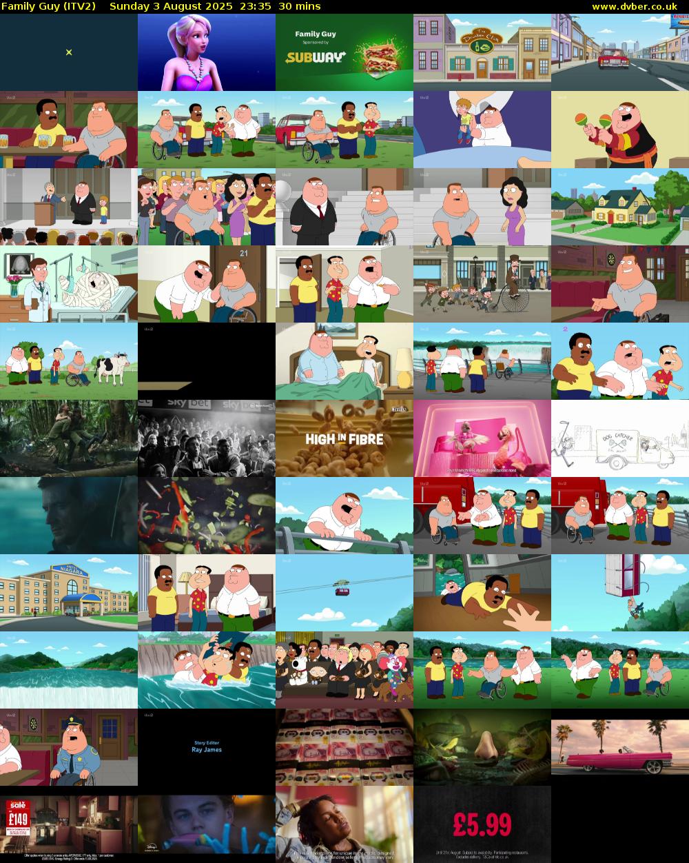 Family Guy (ITV2) Sunday 3 August 2025 23:35 - 00:05